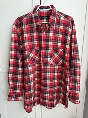 Vintage 90s Red Plaid Flannel Shirt Size L Cabincore Lumberjack Cozy Rugged